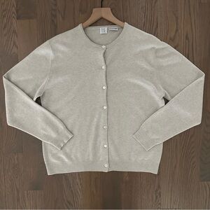 TSE 100% Cashmere Button Front Crew Neck Cardigan Sweater Heather Oatmeal Large
